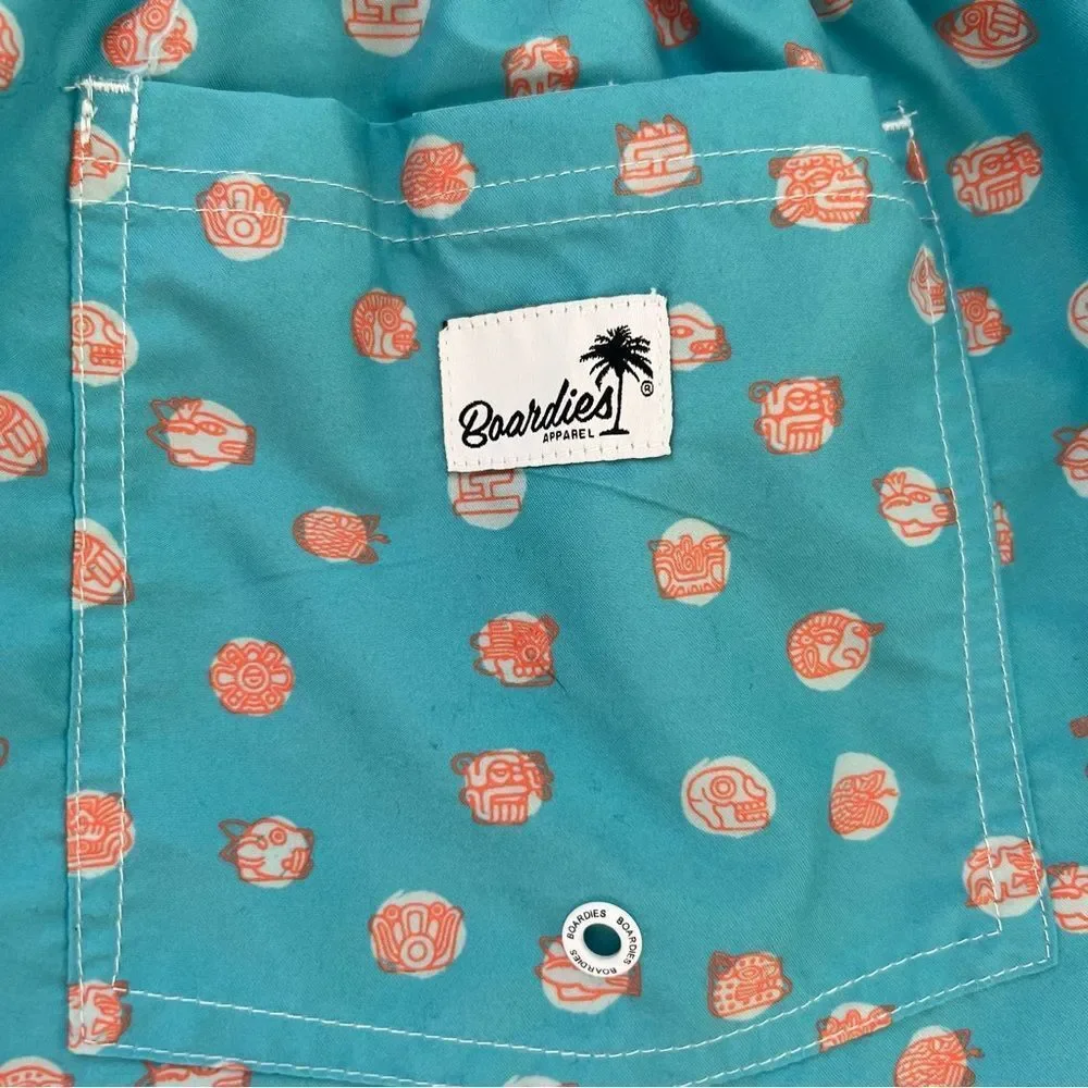 Boardies Polka Maya Mid Length Swim Short Size XL 5” Inseam Aqua Blue Orange